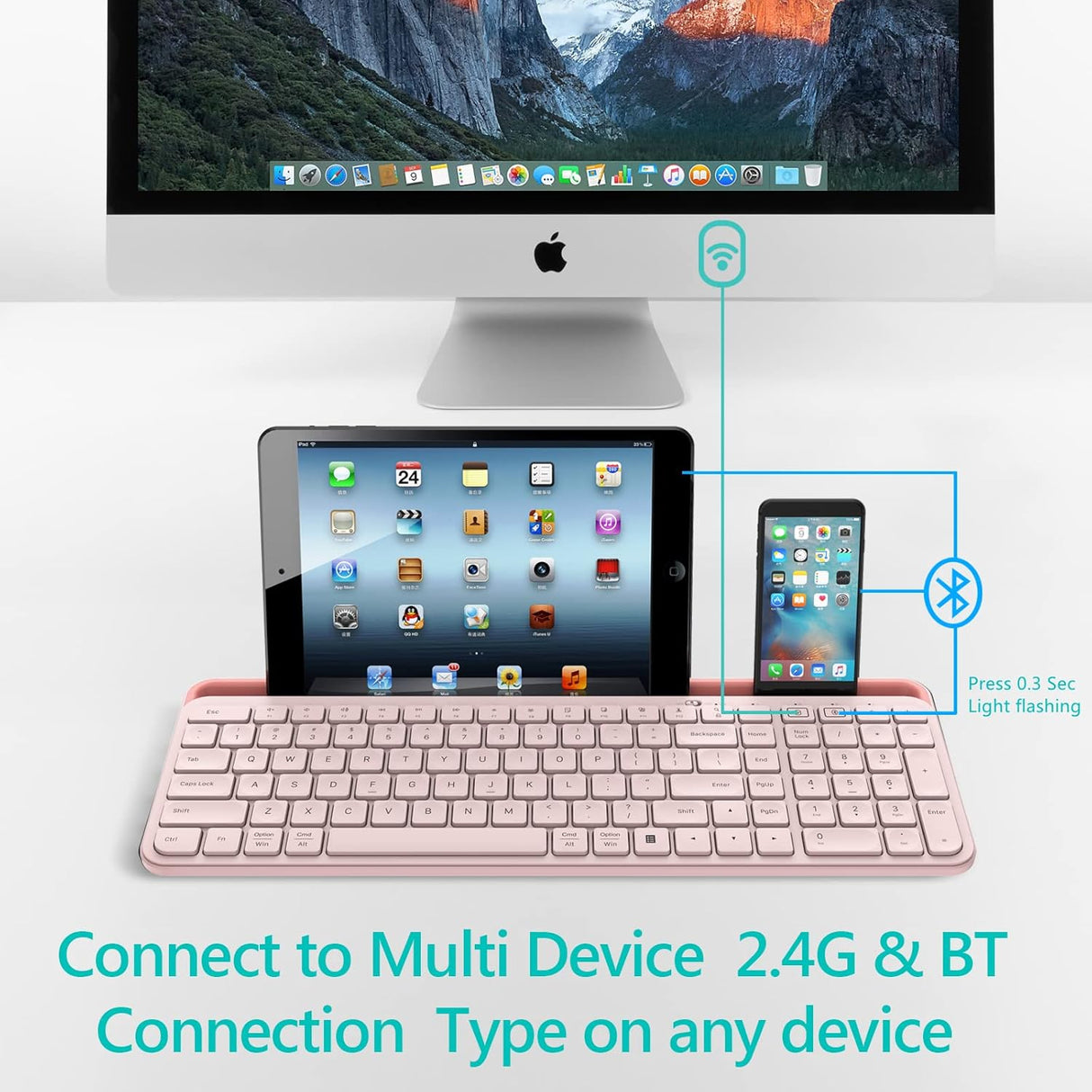 Bluetooth Wireless Keyboard,Bluetooth Keyboard for Ipad Wireless Keyboard with Phone Holder and Mouse Pad,Tablet Keyboard USB Keyboard for Smatphone,Tablets,PC, Computer, Laptop, Mac(Pink) (New Open Box)