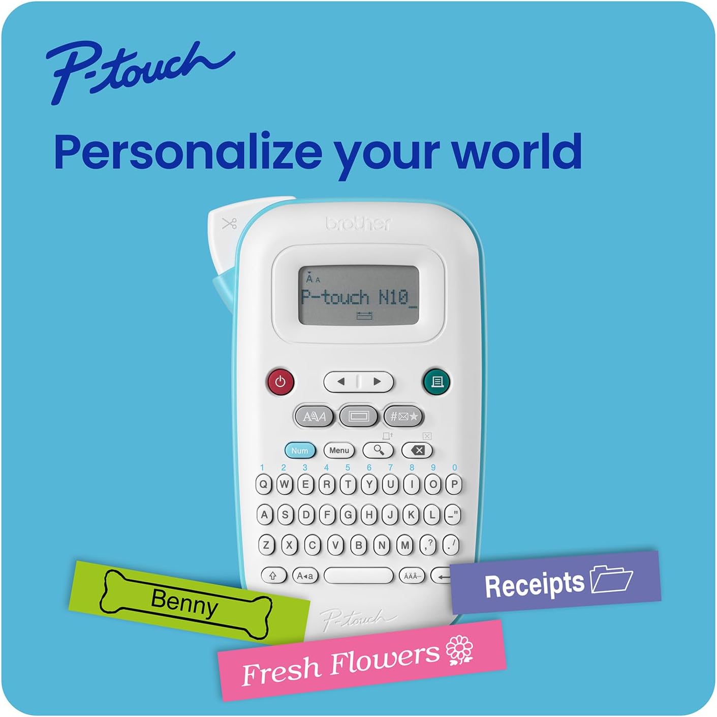 Brother P-Touch PT-N10 Personal Handheld Label Maker, Portable and Prints, P-Touch Btag ~½” (12mm) Wide Color Personalized Label Tapes