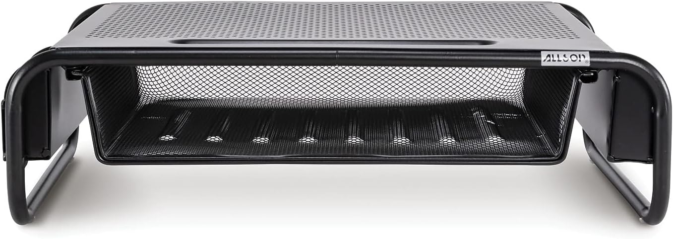 Allsop Metal Art Organizer 5 Riser Monitor Stand with Drawer and Side Caddies - Black