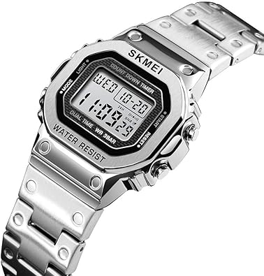 Skmei Model 1456 Full Metal Digital Wristwatch, Silver (NEW, OPEN BOX)