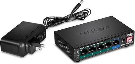 TRENDnet 5-Port Gigabit PoE+ Switch, Camera DIP Switch extends PoE+ 200m (656 ft.), 60W PoE Budget,Lifetime Protection, Black, TPE-TG51g