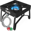 High Pressure Gas Cooker Outdoor Propane Burner with 0-20 PSI Adjustable Regulator and Steel Braided Hose (STEEL) SA1100