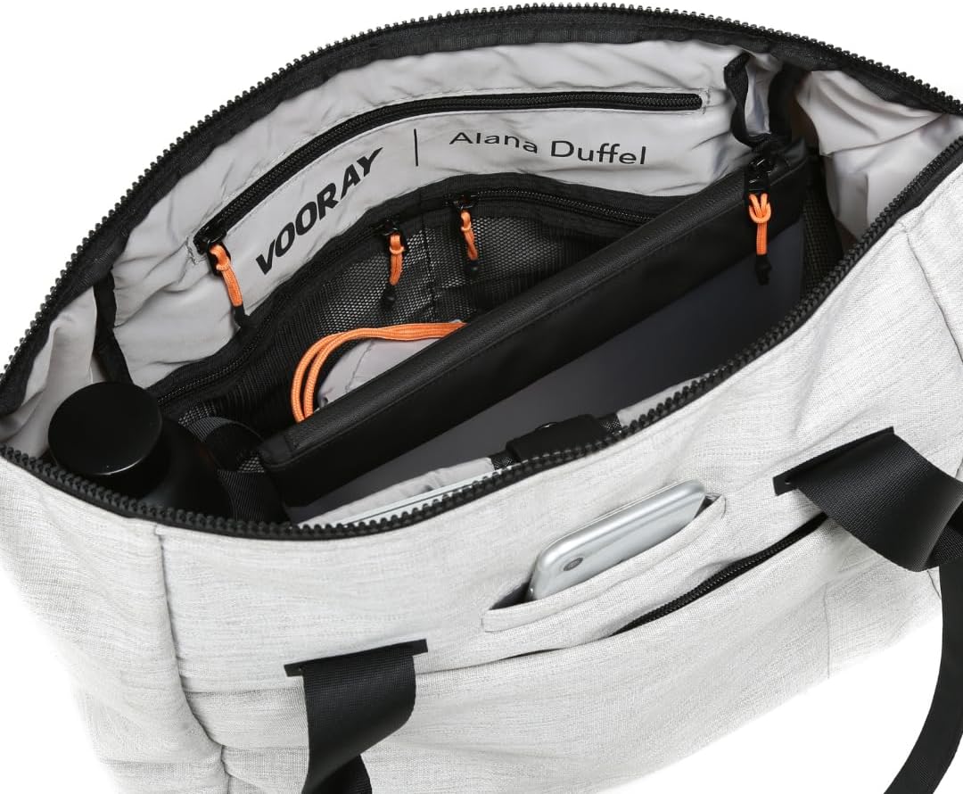 Vooray Alana Duffle Bag with Padded Laptop Sleeve, 25L, Heather Grey