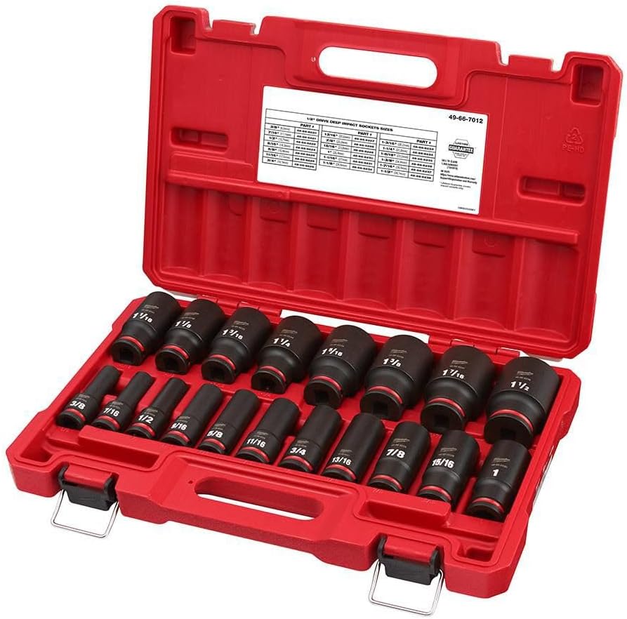 MILWAUKEE ShockWave 1/2 in. Drive SAE Deep 6 Point Socket Set (49-66-7012) - 19 PCS - Brand New