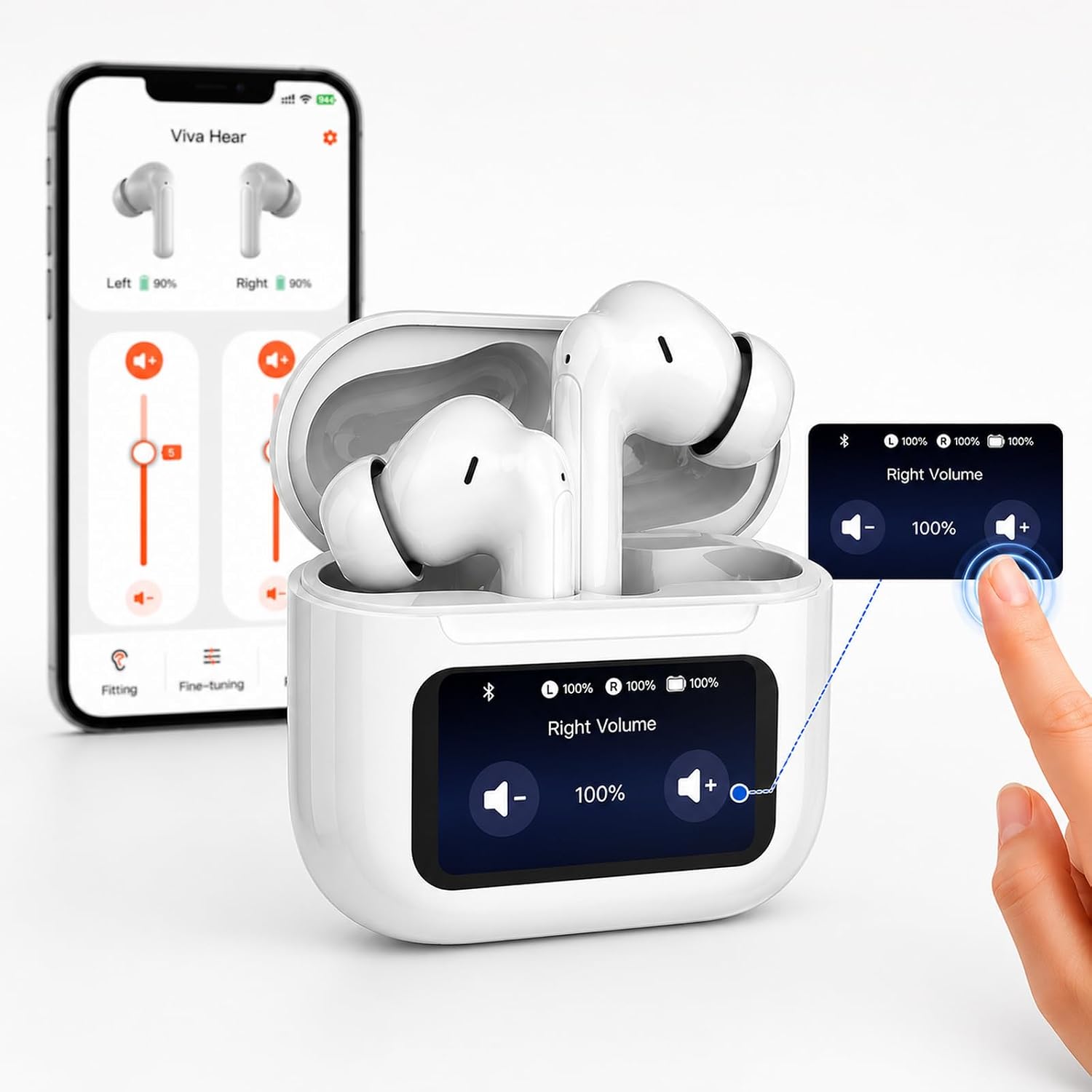 VIVA HEAR Touchscreen Rechargeable Hearing Aids - Model: MG03 Pro - White