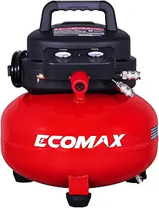 ECOMAX Air Compressor, Portable Air Compressor, 6 Gallon, Pancake Air Compressor, Max 150 PSI, 2.6 CFM @90 Psi, Oil Free Small Electric Air Compressor for Car, Home and Jobsite, Red Model: 0210673(New Open Box)