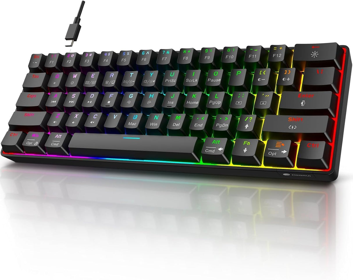 KOORUI Gaming Keyboard 60 Percent, Wired Ultra-Compact Mechanical Keyboard 61 Keys    NEW