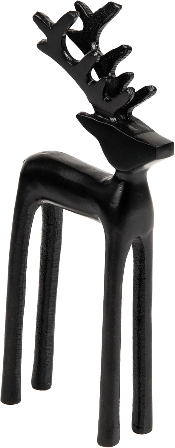 Mind Reader Modern Metal Reindeer Figurine, Sleek Aluminum Winter Holiday Decor, Rustic Contemporary Accent, Black