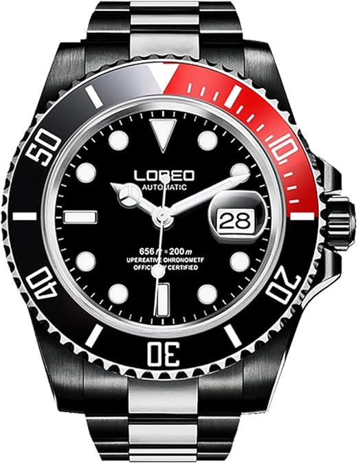 LOREO Mens Full Black Stainless Steel Sapphire Glass Rotating Bezel Military Waterpoof Mens Automatic Watch