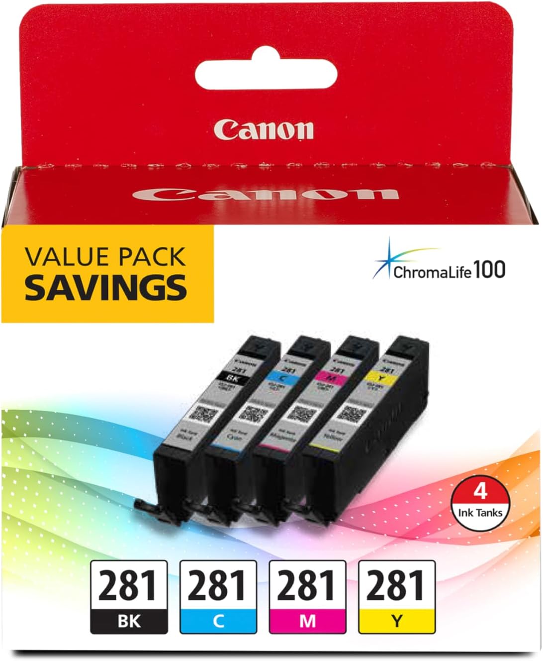 Canon CLI-281 Black, Cyan, Magenta and Yellow 4 Ink Pack