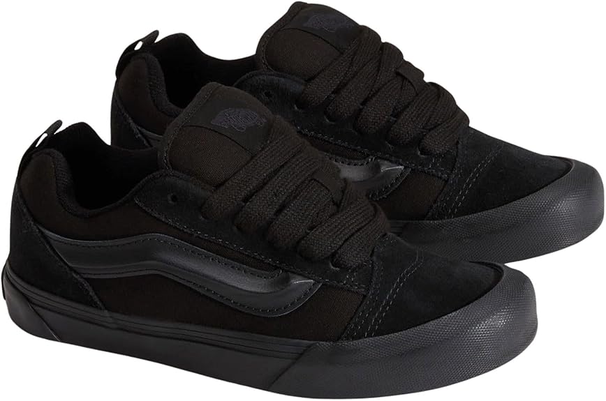 Vans Big Kids' Knu Skool Sneaker, Suede/Canvas Triple Black, Size 7