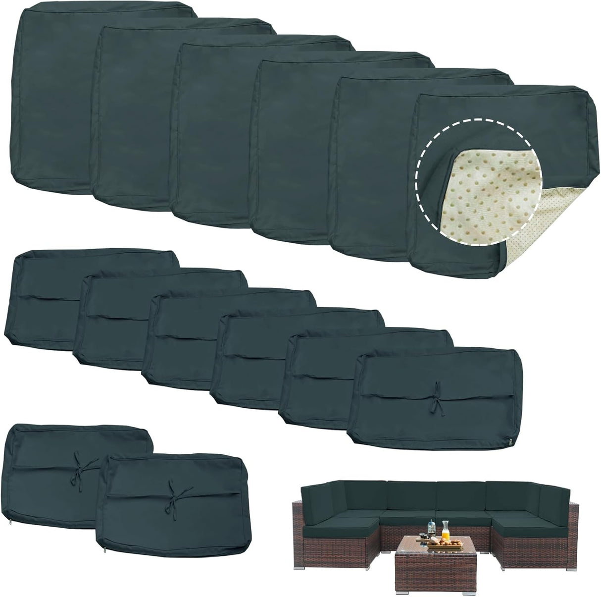 14 Piece Outdoor Patio Cushion Covers Replacement, Outdoor Cushion Slipcovers, Water-Resistant Patio Furniture Cushion Covers with Zipper (Dark Grey)
