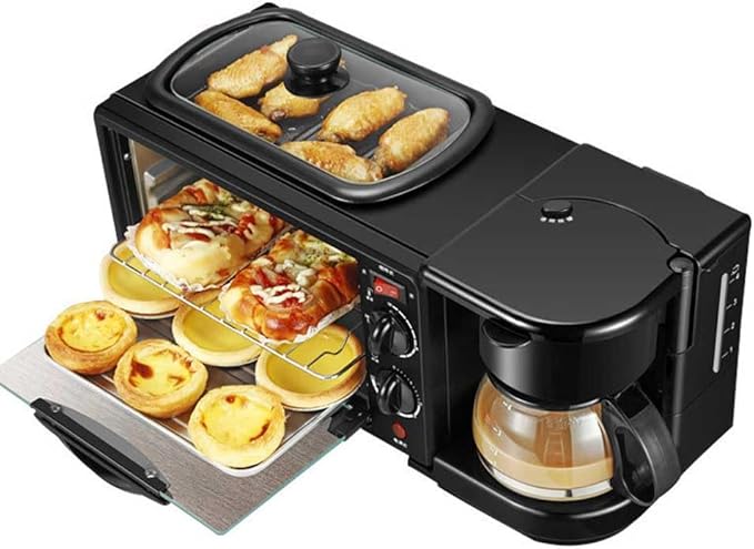3-In-1 Breakfast Station, Includes Coffee Maker, Non-Stick Griddle, And 4-Slice Toaster Oven, Versatile Breakfast Maker for Apartments Kitchenettes,Black