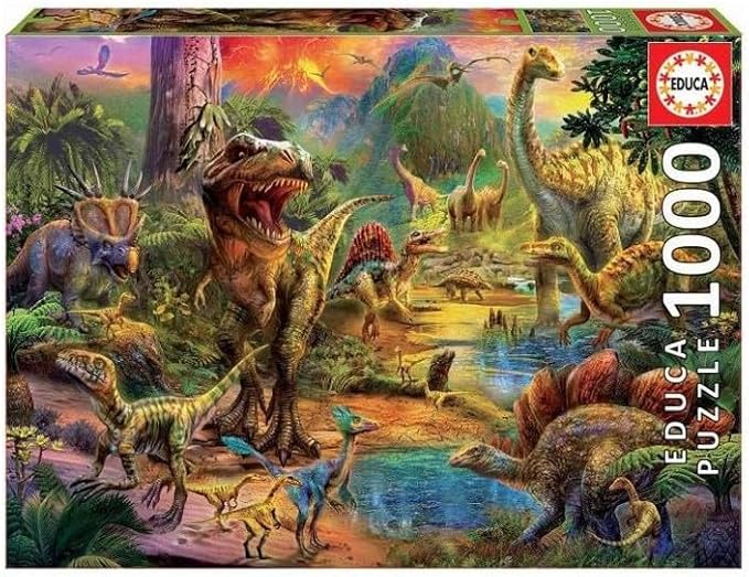 Educa - Land of Dinosaurs - 1000 Piece Jigsaw Puzzle - Puzzle Glue Included - Completed Image Measures 26.8" x 18.9" - Ages 14+ (17655) (New, Open Box)