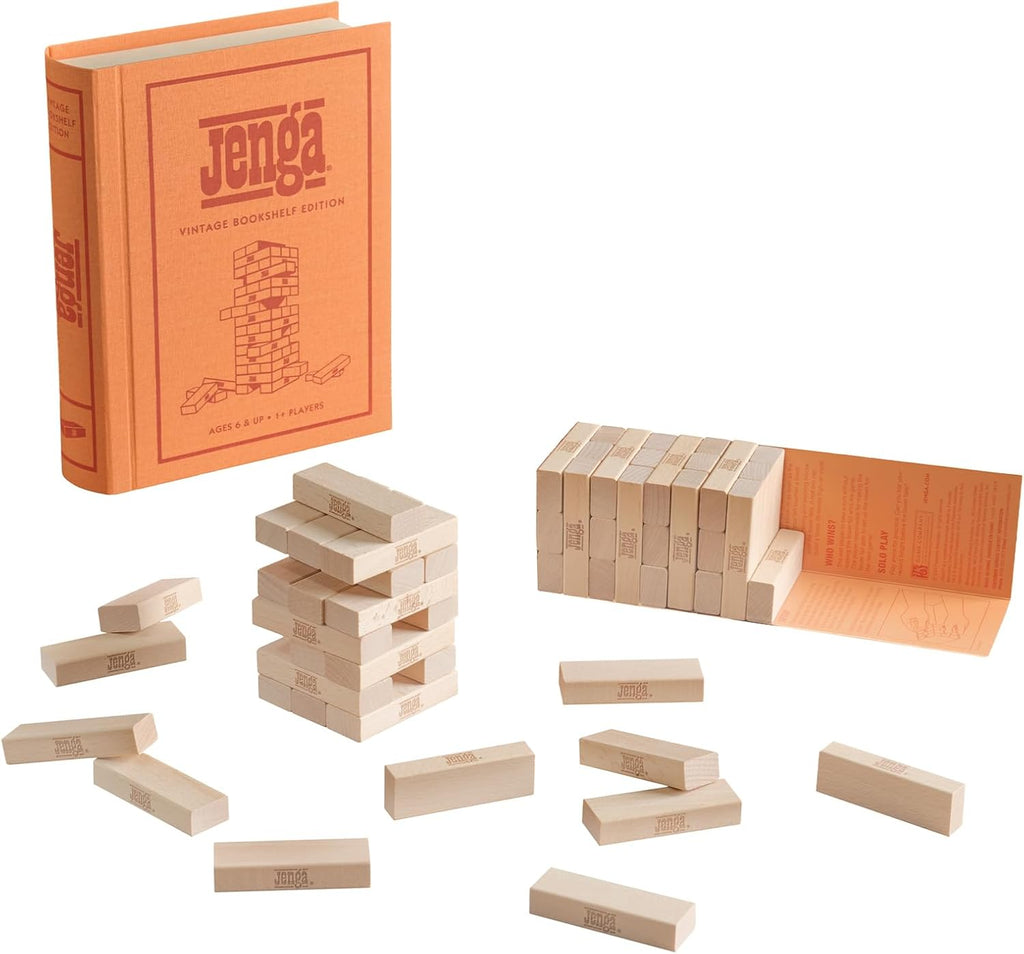 WS Game Company Jenga Vintage Bookshelf Edition Wood Block Stacking Game
