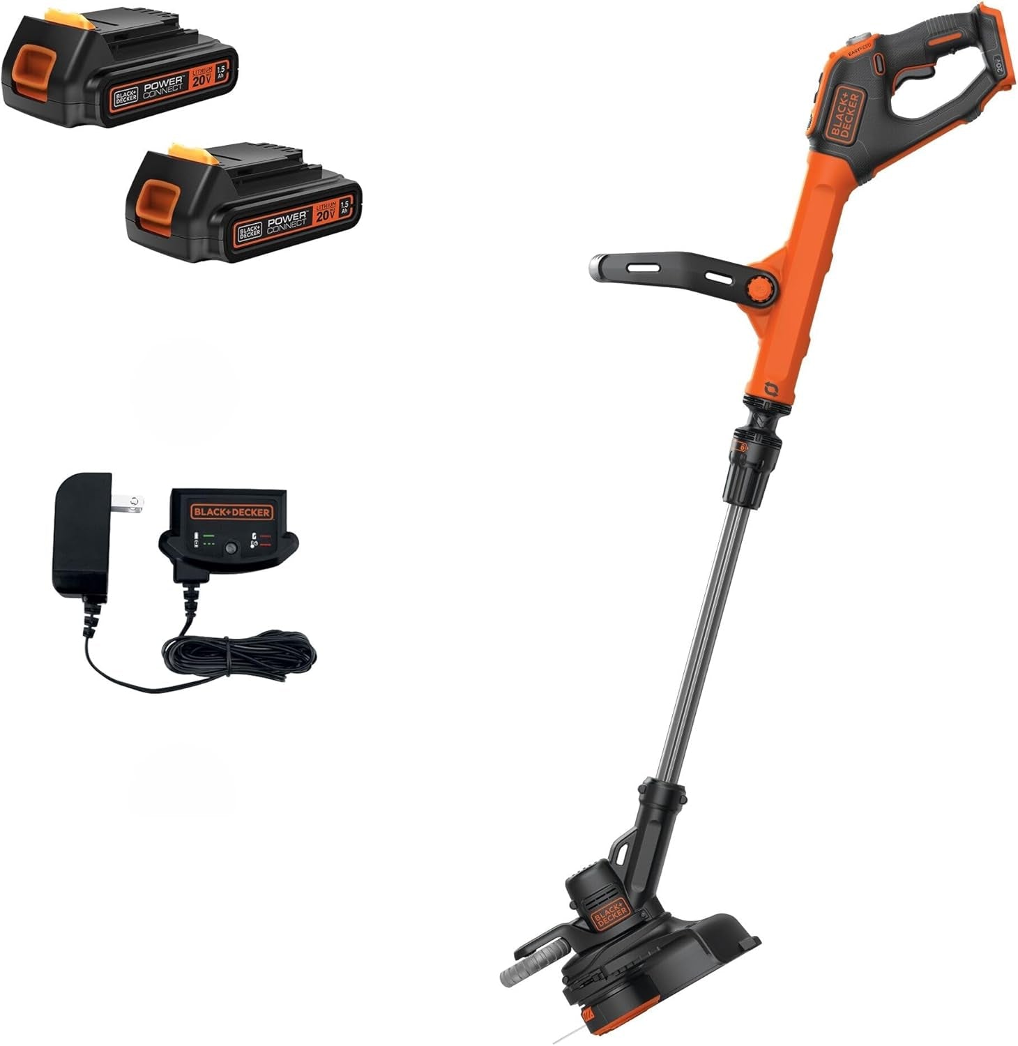 BLACK+DECKER 20V MAX Cordless String Trimmer and Edger, 12 Inch Weed Eater, 2-Speed Control Weed Wacker, 2 Batteries, Charger (LSTE525)
