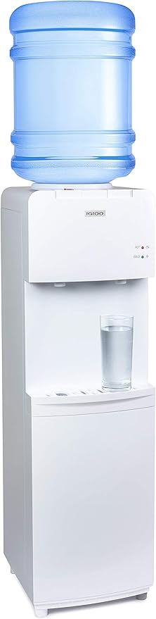 Igloo Top Loading Water Cooler for Hot & Cold Dispenser – White, Holds 3 & 5 Gallon Jugs, Child Safety Lock – for Homes, Kitchens, Offices, Dorms