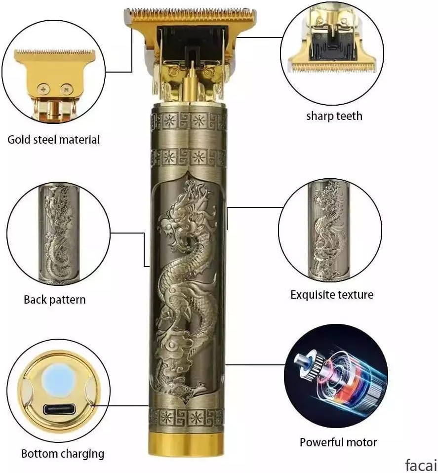 Hair & Beard Trimmer for Men, Professional Hair Trimmer Hair Clippers for Men, Cordless USB Rechargeable T-Blade Trimmer Shaver for Boyfriend,Father Gift (Dragon Gold)