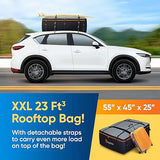 Military-Grade Waterproof Roof Bag - Rooftop Cargo Carrier – XXL 23 Cubic Feet. with 4 Door Hooks, Zipper/Buckle Closure, Extra Strap – Black Roof Bag for Cars with or without Rack