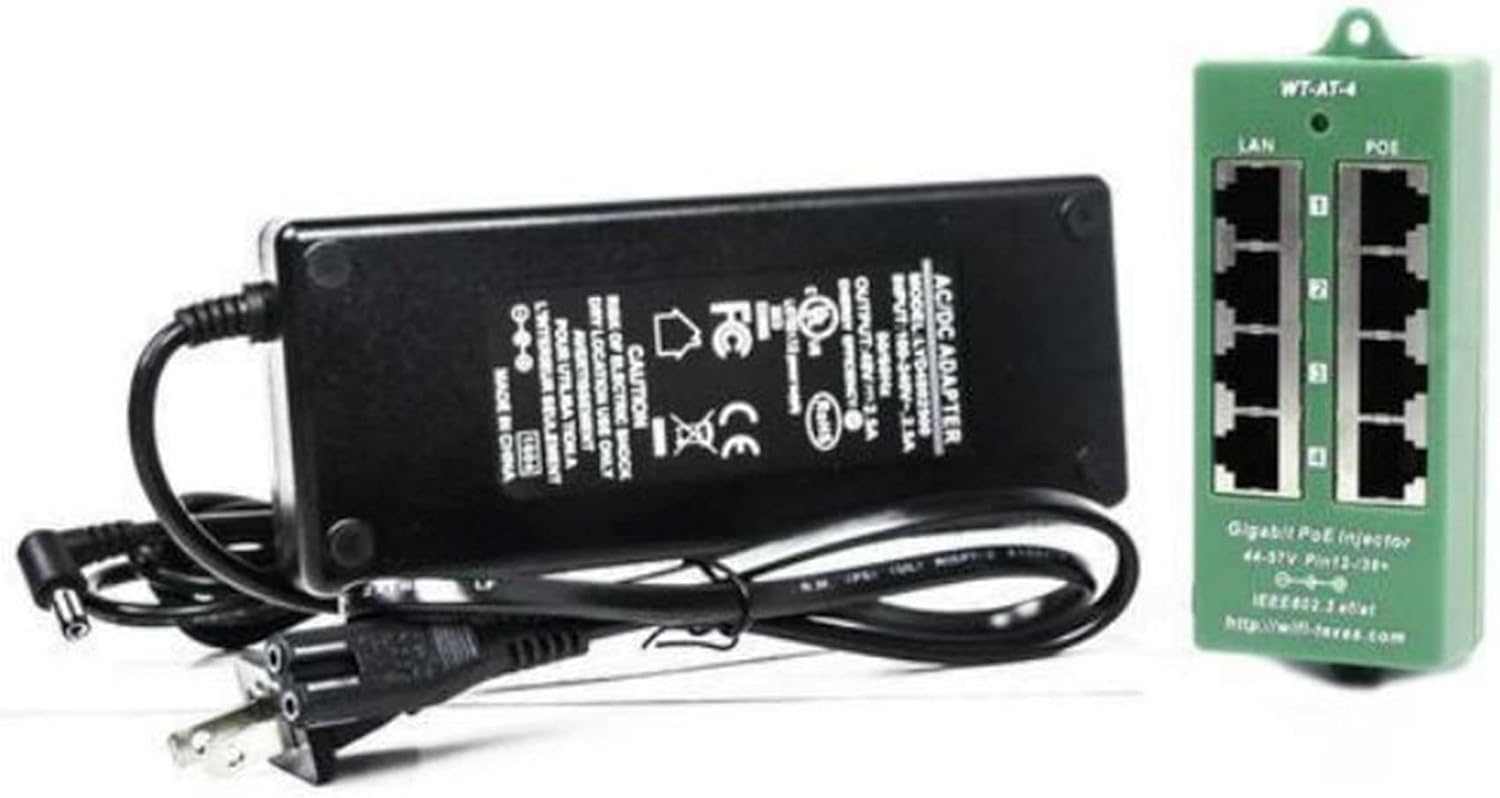 PoE Texas 4 Port PoE/PoE+ Injector with 56V 60W Power Supply - Gigabit Injector - Active Mode A Power Over Ethernet Multi Port PoE Adapter - Supports 4 PoE (802.3af or at) up to 60 watts