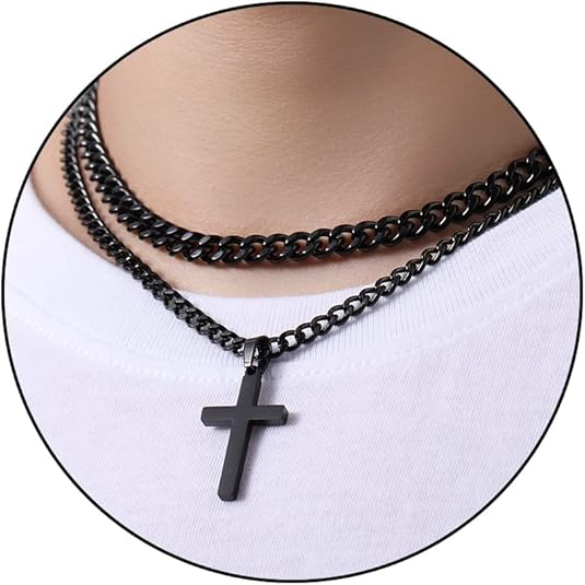 Zocomi Layered Stainless Steel Cross Necklace for Men Boys, Cuban Link Chain Cross Pendant, Religious Jewelry Gifts