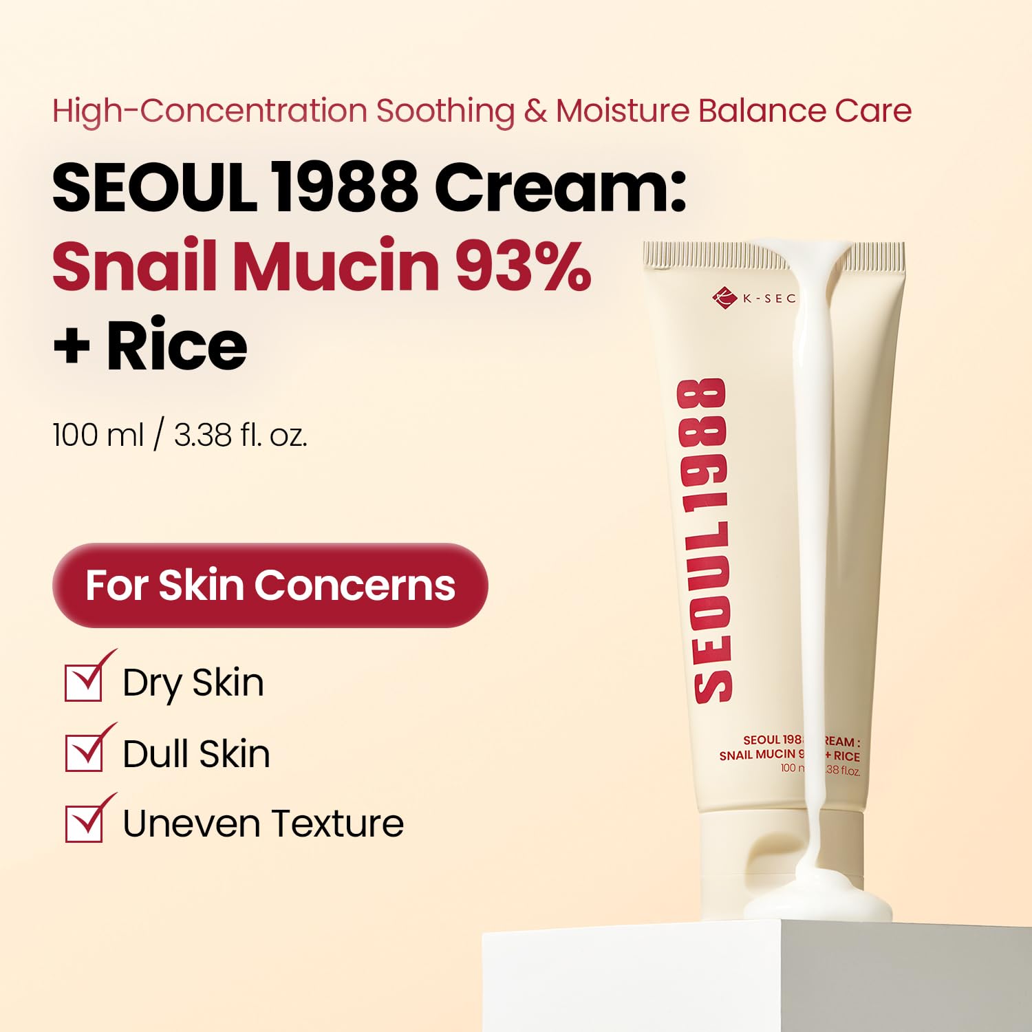 K-SECRET SEOUL 1988 Snail Mucin 93% Cream + Rice - 3.38 Fl oz.