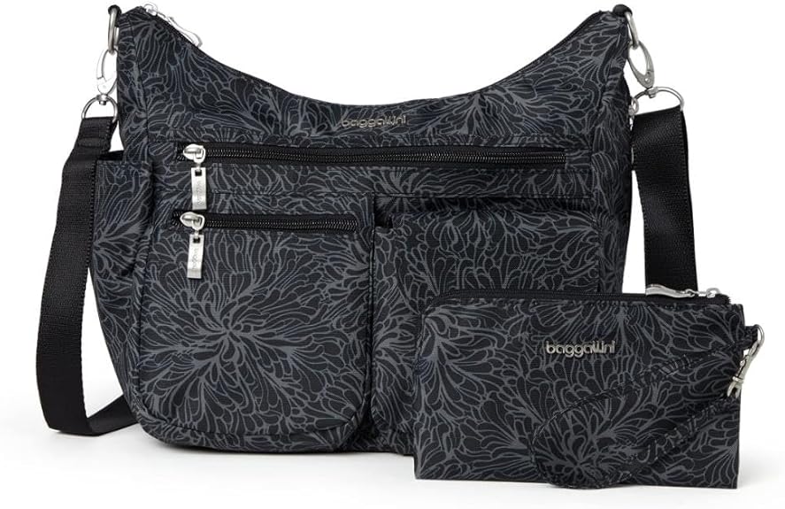 Baggallini Modern Everywhere Crossbody Bag for Women Rfid Hobo Bag - Midnight Blossom Print