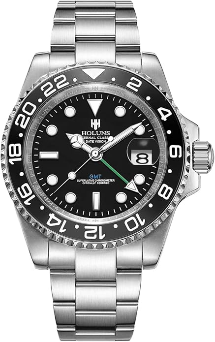 GMT Automatic Watch for Men Luminous Dial Ceramic Bezel Sapphire Diving Stainless Steel Watch