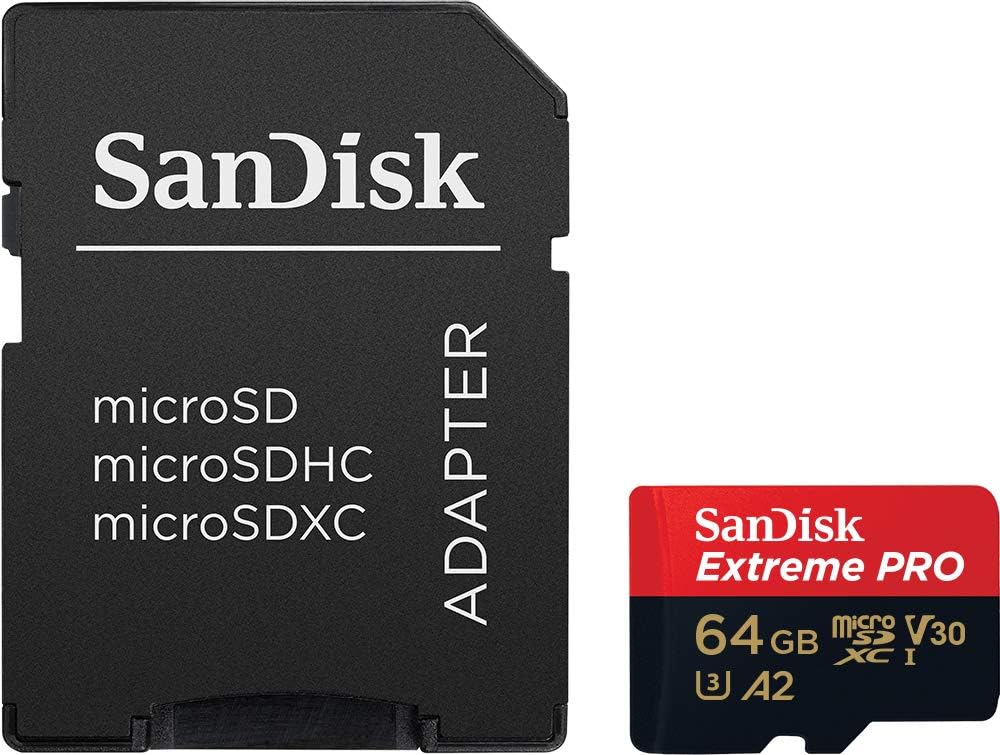 SanDisk 64GB Extreme PRO microSDXC Card + SD Adapter + RescuePro Deluxe, up to 200 MB/s, with A2 App Performance, for Smartphones, Action Cameras or Drones UHS-I Class 10 U3 V30 (New)