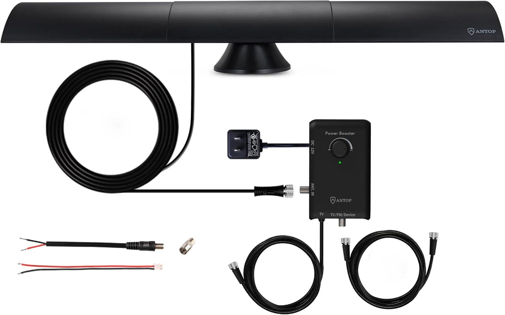 ANTOP AT-500SBS Black HD Smart BAR Amplified Indoor HDTV＆FM Antenna with 80-Mile Range