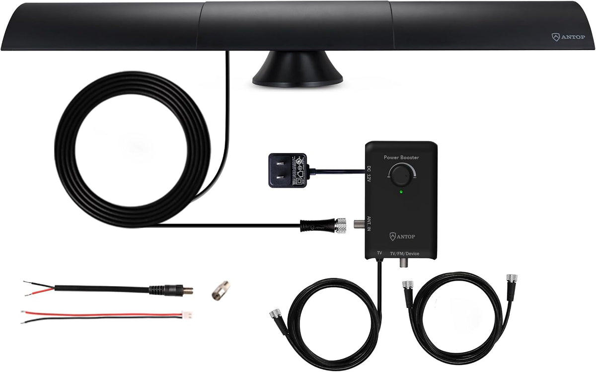 ANTOP AT-500SBS Black HD Smart BAR Amplified Indoor HDTV＆FM Antenna with 80-Mile Range