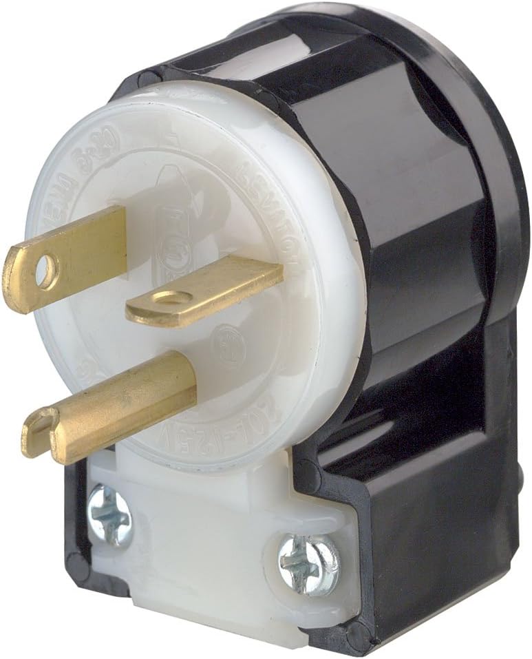 Leviton Straight Blade Plug, 20 Amp, 125 Volt, Industrial Grade - Black & White (5366-CA) - 6 Pack