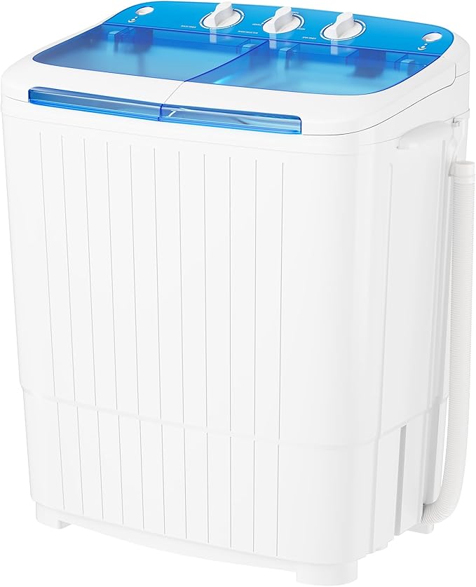 INTERGREAT Portable Twin Tub Washing Machine with Longer Hose, 16lbs Mini Compact Laundry Washer Machine with Drain Pump, Blue Semi-automatic Washer Combo for Dorms, Apartments