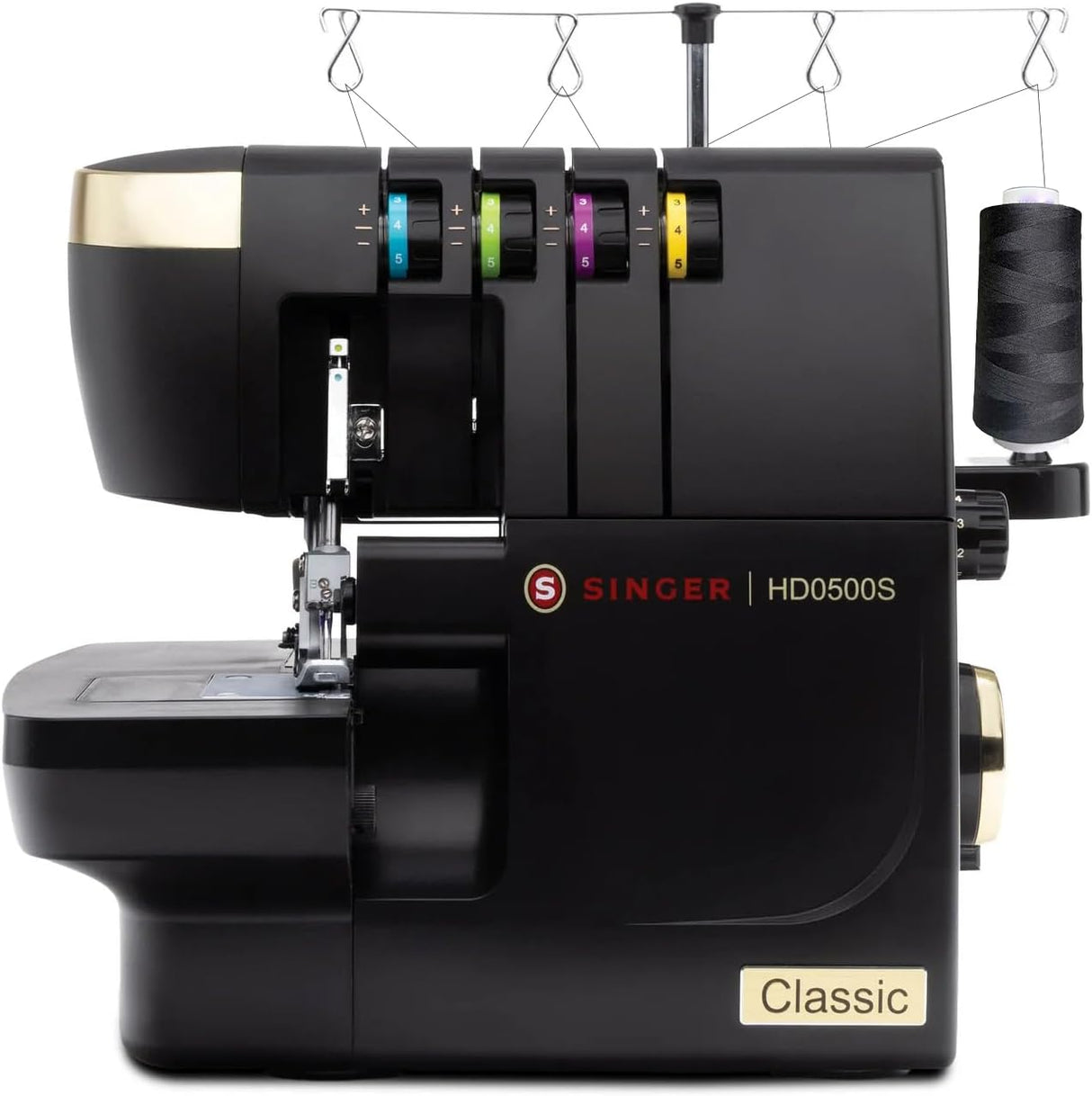 SINGER® HD0500S Heavy Duty Serger Overlock Sewing Machine, Classic Black | 2/3/4 Thread, 6 Stitch Types, 1300 Stitches/Min, LED Light, Free Arm, Differential Feed, Metal Frame