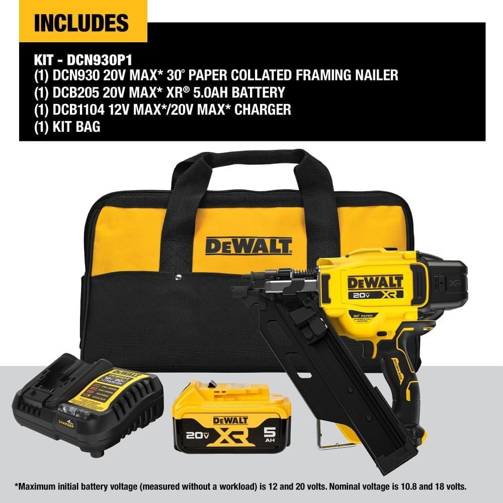 DEWALT 20-Volt 30° Cordless Framing Nailer Kit with 5.0 Ah Lithium-Ion Battery and Charger DCN930P1