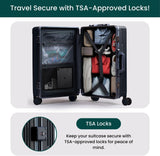 NOBL Travel Carry On Luggage, Noble Zipperless Aluminum Frame PC Hard Shell Suitcase, 20.8"x15"x8.7" Airline Approved, 360° Spinner Wheels, TSA Locks, USB Charging Port, Cup & Phone Holder - Jet Black