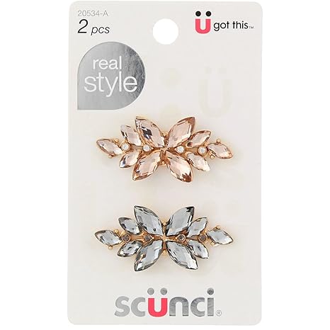 Scunci Real Style Flower Fashion Hair Barrettes with Rhinestones, 2.0 ea
