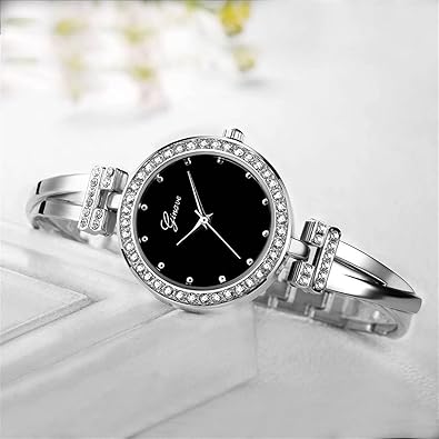 CdyBox Women Crystal Watch with 3 Bracelets Set Quartz Wrist Watches (Silver) (OPEN BOX)