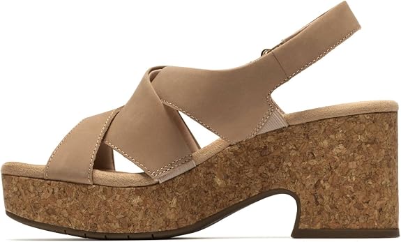CLARKS Women's Nerisa Grace Wedge Sandal - Sand Nubuck - 9W
