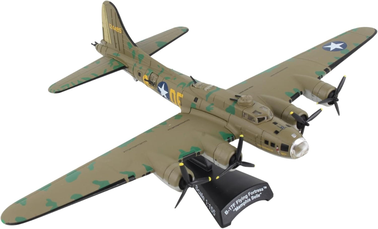 Daron B-17F Memphis Belle Die-Cast Model – 1:155 Scale Historic WWII Bomber Replica with Display Stand, Highly Detailed, 5.5” Length x 8” Wingspan, Adult Collectible Ages 14+