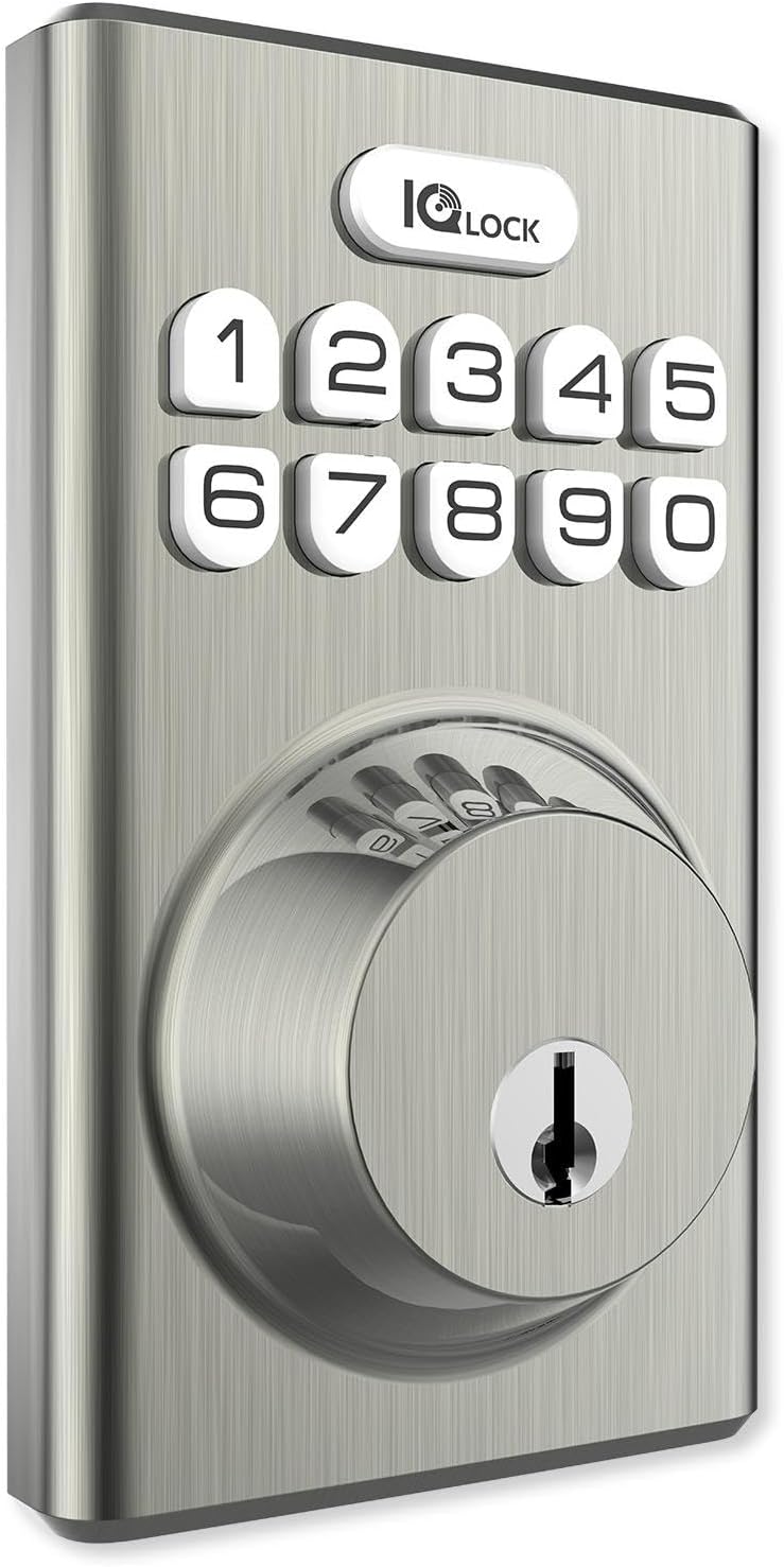 Qolsys IQ Lock-PGK-SN IQ Lock-PG Push Button Deadbolt, Satin Nickel