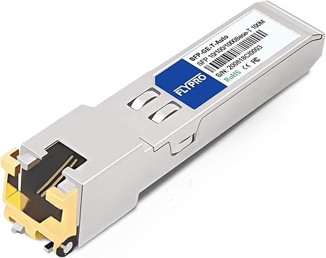 FLYPROFiber- 10/100/1000Base-T Copper SFP, Auto-Negotiation SFP to RJ45 Mini-GBIC Transceiver for Cisco GLC-T/SFP-GE-T/GLC-TA, Mikrotik S-RJ01, Netgear, Ubiquiti, Supermicro, Linksys, Up to 100M