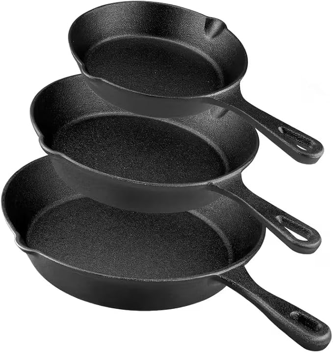 Cast Iron Skillet Set -3 Piece 6 inch, 8 inch and 10 inch Cast Iron Pan
