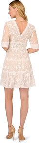 Adrianna Papell Lace Embroidery Dress - Ivory/Nude - Size 14