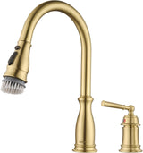 DAYONE Kitchen Faucet Champagne Gold, Stainless Steel Single Handle Kitchen Sink Faucet 3 Modes, Pull Down Faucet for 2 Holes (OPEN BOX)