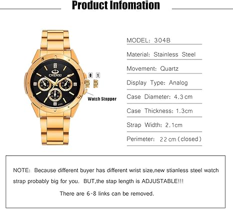 CHENXI Gold Wrist Watch Men Watches Top Brand Luxury Fashion Golden Quartz Wristwatch (OPEN BOX)