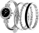 CdyBox Women Crystal Watch with 3 Bracelets Set Quartz Wrist Watches (Silver) (OPEN BOX)