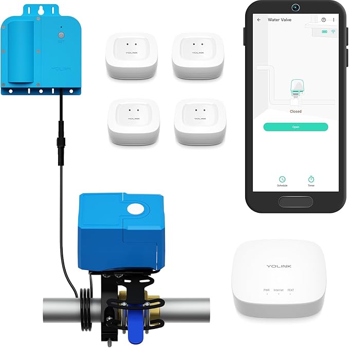 YoLink DIY Automatic Water Leak Detection & Shut-Off Starter Kit, EVO Valve Operator, Wireless Valve Controller, (3) Leak Sensors, Hub (NEW, OPEN BOX)