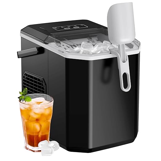 Ice Maker Countertop, Portable Ice Machine with Carry Handle, Self-Cleaning Ice Makers with Basket and Scoop, 9 Cubes in 6 Mins, 26 lbs per Day, Ideal for Home, Kitchen, Camping, RV, Black