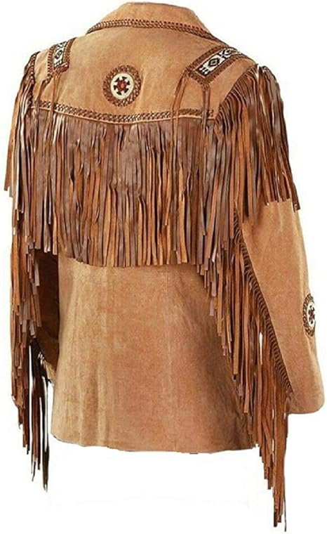 LEATHERAY Men's Western Cowboy Leather Jacket - Brown - Medium